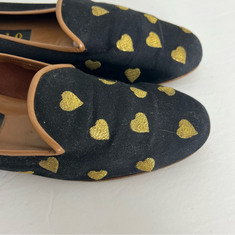 Zalo Smoking Slippers Loafers Flats Black Gold Hearts Size 10 - Picture 3 of 12
